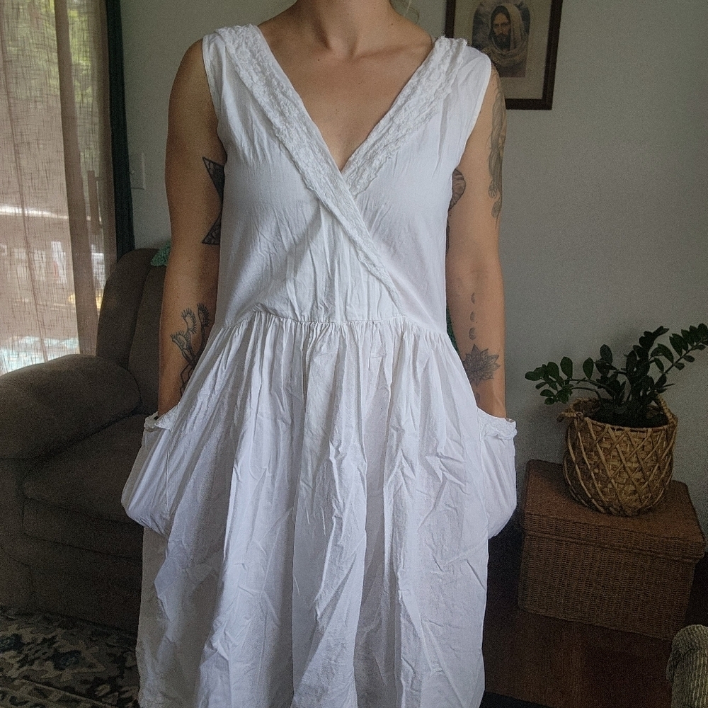 Vintage Reversible Cottagecore Lace Trimmed Midi Dress Size Medium
